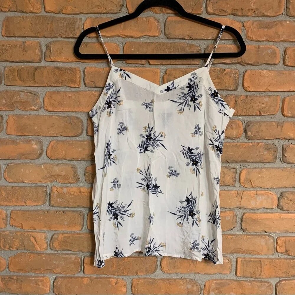 Gap Women's Floral Print V-Neck Sleeveless Camisole Tank Top White Blue Size XS